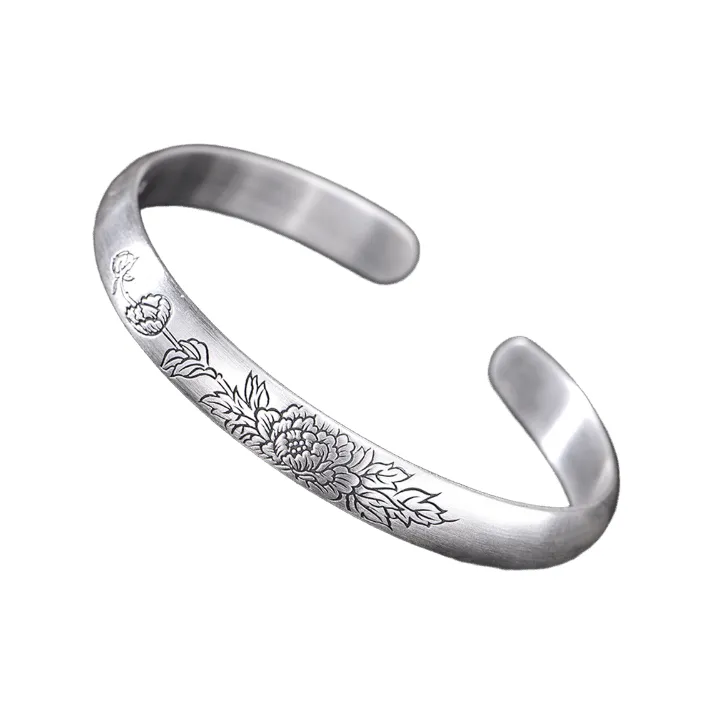 QINGFU 9999 Fine Silver Bangle Solid Open Ended Vintage Elegant Women's-0
