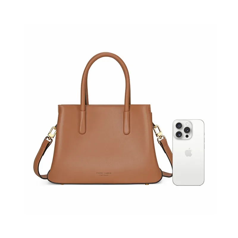 PIERRE CARDIN Cow Leather One Shoulder Handbag Women's Ecru/Brown-8