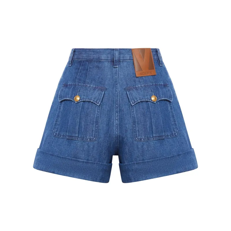 Valentino Logo Patch Denim Shorts-1