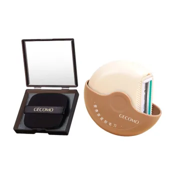 GECOMO Portable Rotary Shaver+Oil Absorbing Paper Combo, Built in Mirror Powder Puff, Makeup Tool