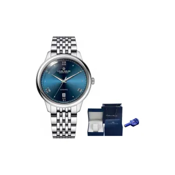 LOUIE JUELEN Automatic Mechanical Movement Stainless Steel Watchband Watch Men's Watches Blue Dial
