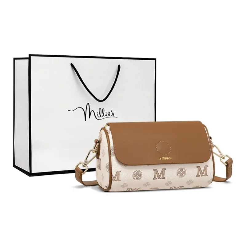 MILLIE'S Cow Leather Underarm Shoulder Bag, Crossbody Bag, Cylinder Bag Regular Women's Ecru/Khaki Brown-0