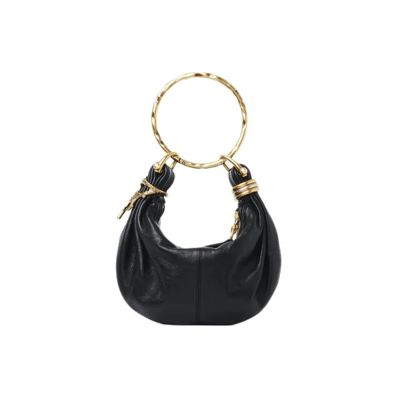 Chloe Buffalo Leather Hobo Bag Shoulder Bag Crossbody Bag Handbag Mini Women's Black-2