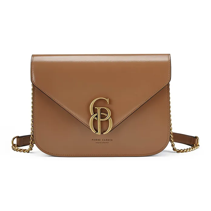 PIERRE CARDIN Cow Leather Shoulder Bag, Crossbody Bag Regular Women's Black/Brown-3
