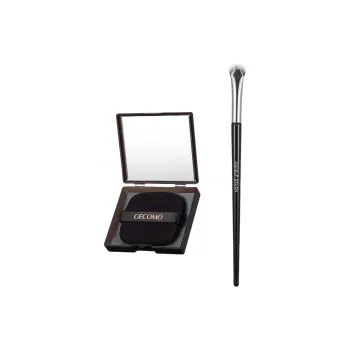 GECOMO Fan Shaped Straight Mascara Brush+Oil Absorbing Paper Combination, Built in Mirror Powder Puff, Makeup Tool