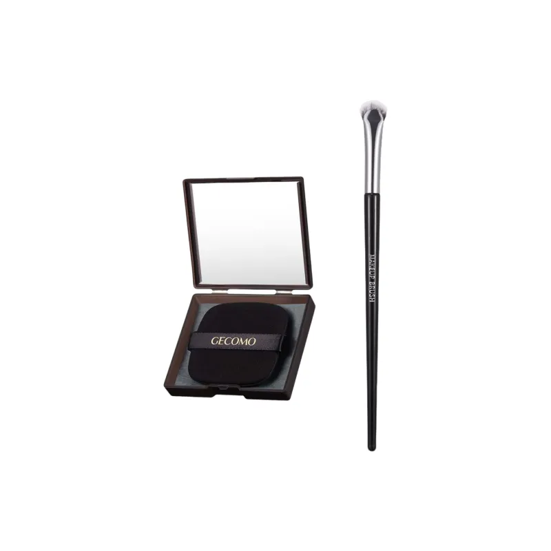 GECOMO Fan Shaped Straight Mascara Brush+Oil Absorbing Paper Combination, Built in Mirror Powder Puff, Makeup Tool-0