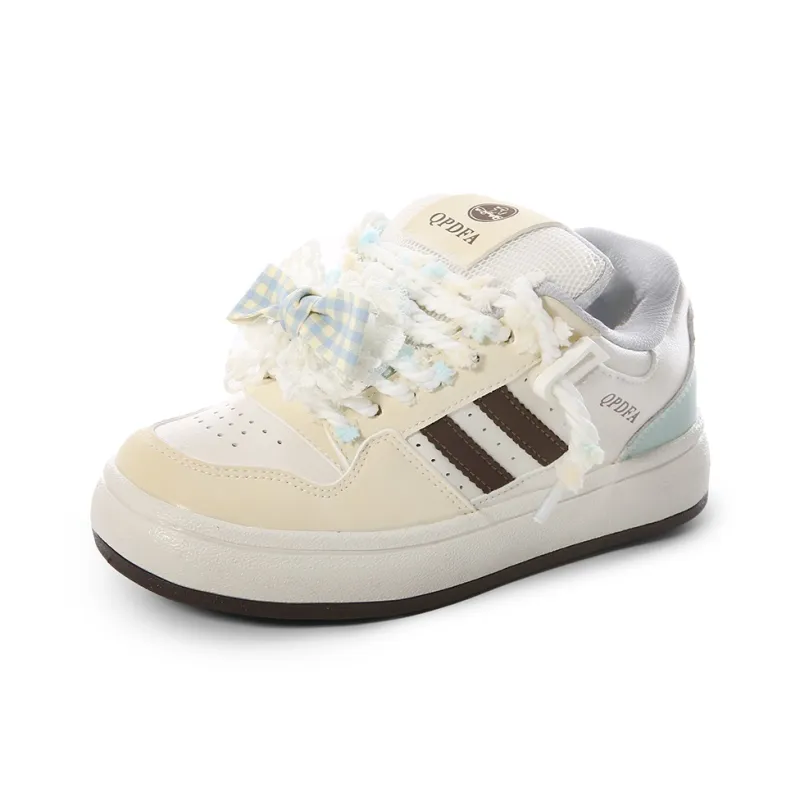 Cob Wear-resistant And Lightweight Low-Top Skateboard Shoes Women's Beige Yellow Brown-1