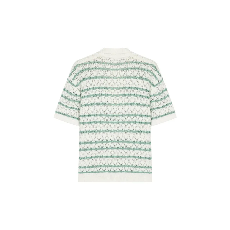 SAME FLOW Summer T Shirt Men's White Green Stripes-1