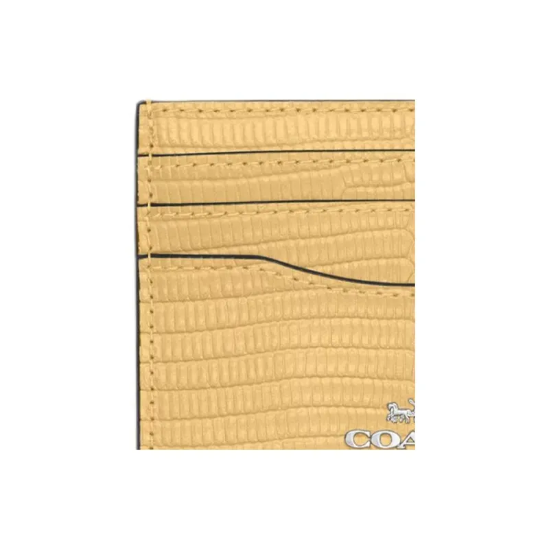 COACH Card Case Leather Wallets Card Holders Mini Women's Silver & Dry Grass Green-2