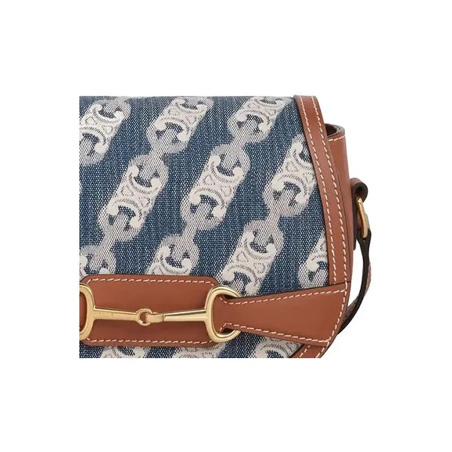 CELINE Triomphe Cow Leather Saddle Bag Handbag Shoulder Bag Unisex Blue-3