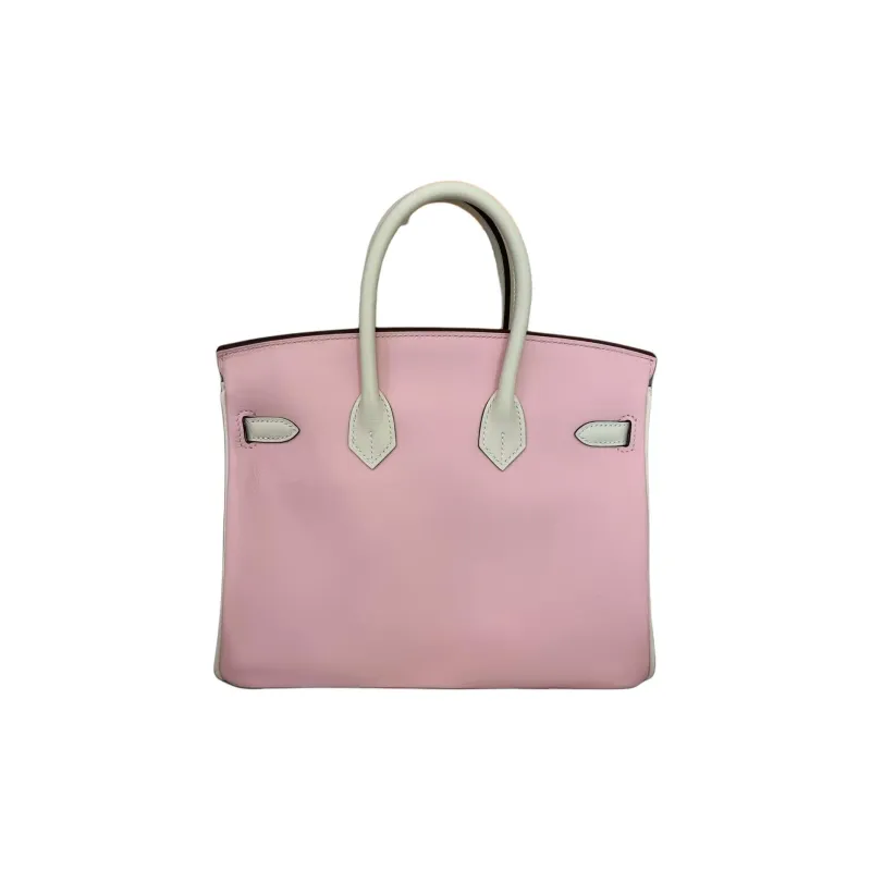 HERMES Birkin Swift Leather Handbag Women's Cherry Blossom Pink & Cream White Brushed-1
