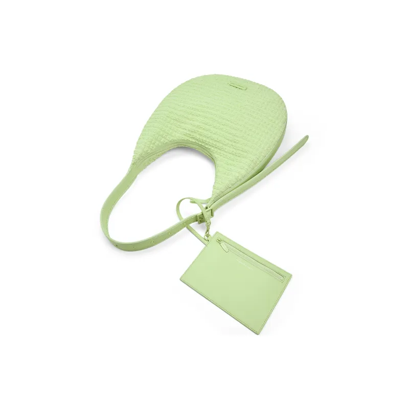 CHARLES&KEITH PU, Textile Mixture Shoulder Bag Tubas Women's Frosted White/Zesty Green-7