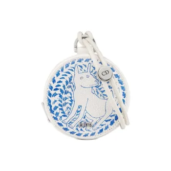 DIOR × DIOR And HYLTON NEL Collaboration Cow Leather Coin Purse Women's White & Blue