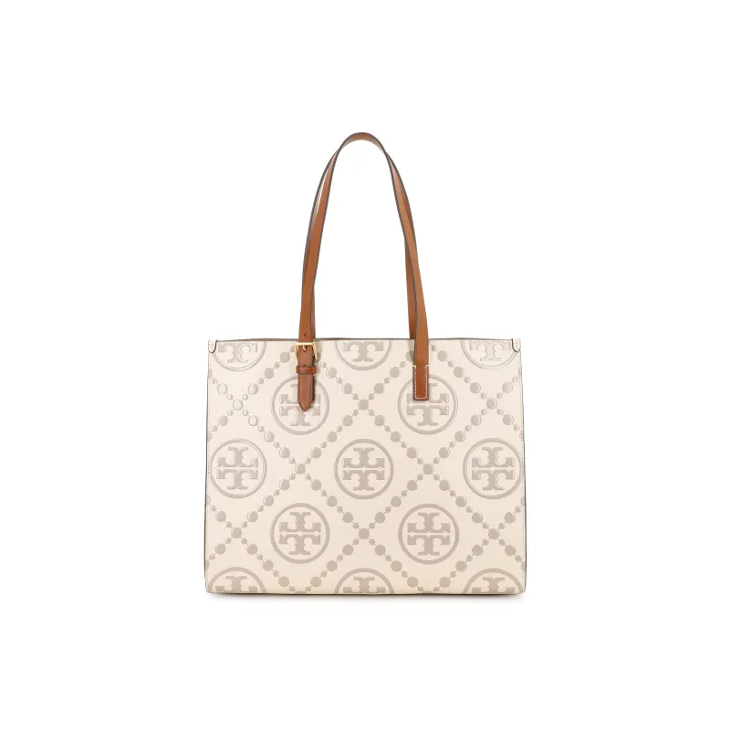 TORY BURCH T Monogram Contrast Embossed Tote Logan/New Cream-2