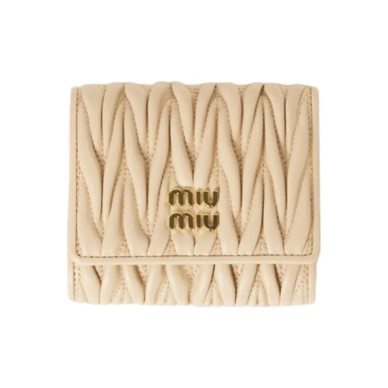 MIU MIU Matelassé Lambskin Wallet Trumpets Women's Large Pea Green-0