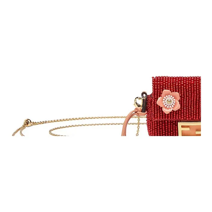 FENDI Baguette Enamel Metal Finish Earphone Case Baguette Bag Shoulder Bag Crossbody Bag Women's Red-3