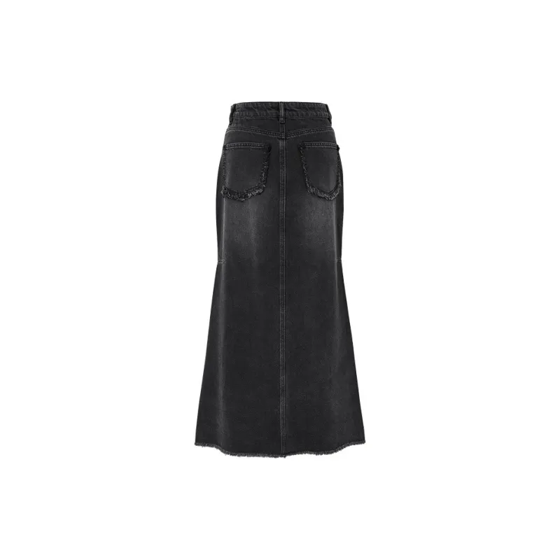 Hopeshow Denim Long Skirt Women's Black-1