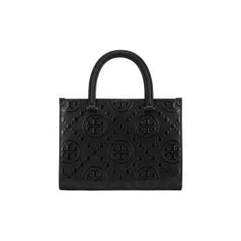 TORY BURCH T Monogram Contrast Embossed Square Tote Black