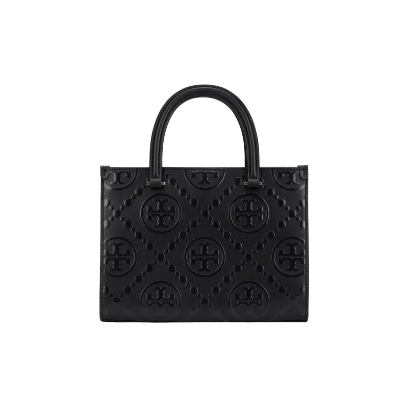 TORY BURCH T Monogram Contrast Embossed Square Tote Black-0