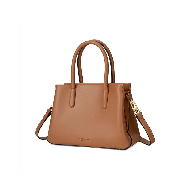 PIERRE CARDIN Cow Leather One Shoulder Handbag Women's Ecru/Brown-6