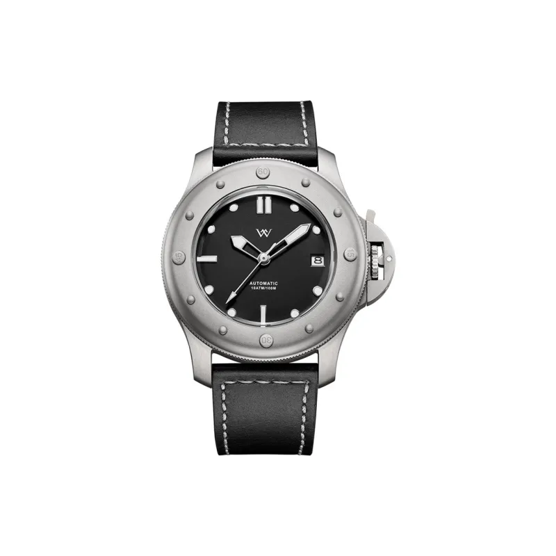 Welly Merck Automatic Mechanical Movement Leather Watch Bands Men's Watches Black Dial-0