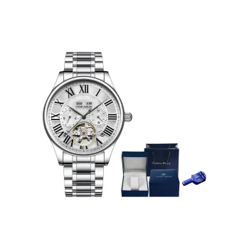 LOUIE JUELEN Mechanical Movement Stainless Steel Watchband Watch Men's Watches White Dial