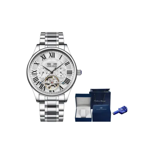 LOUIE JUELEN Mechanical Movement Stainless Steel Watchband Watch Men's Watches White Dial