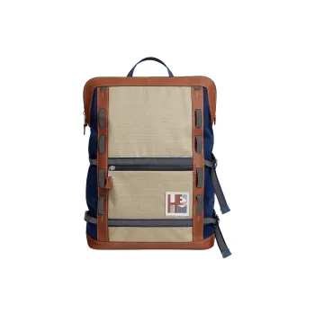 HERMES Off Piste Cotton Backpack Unisex Sapphire Blue & Light Taupe