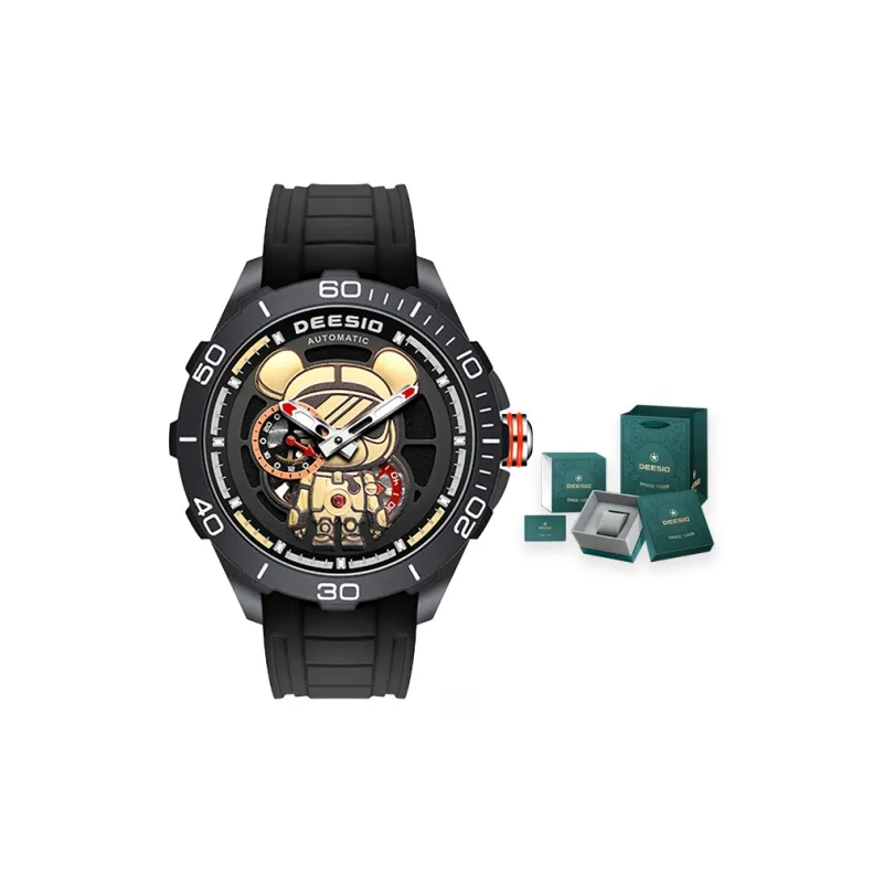 DEESIO Charismatic Bear Collection Automatic Mechanical Movement Rubber Strap Men's Watches Black Dial-8
