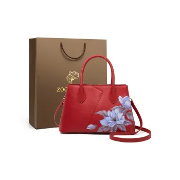 ZOOLER Cow Leather One Shoulder Handbag Medium Size Women's Light Gray/Phantom Night Black/Forbidden City Red