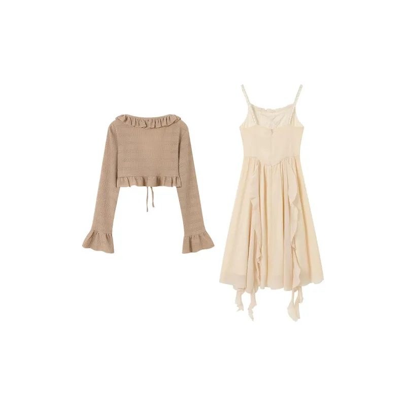 GULIANFEI Cardigan Skirt Set Women's Khaki-1