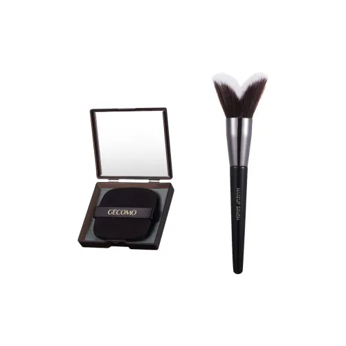 GECOMO Cheekbone Contour Brush+Oil Absorbing Paper Combination, Built in Mirror Powder Puff, Makeup Tool