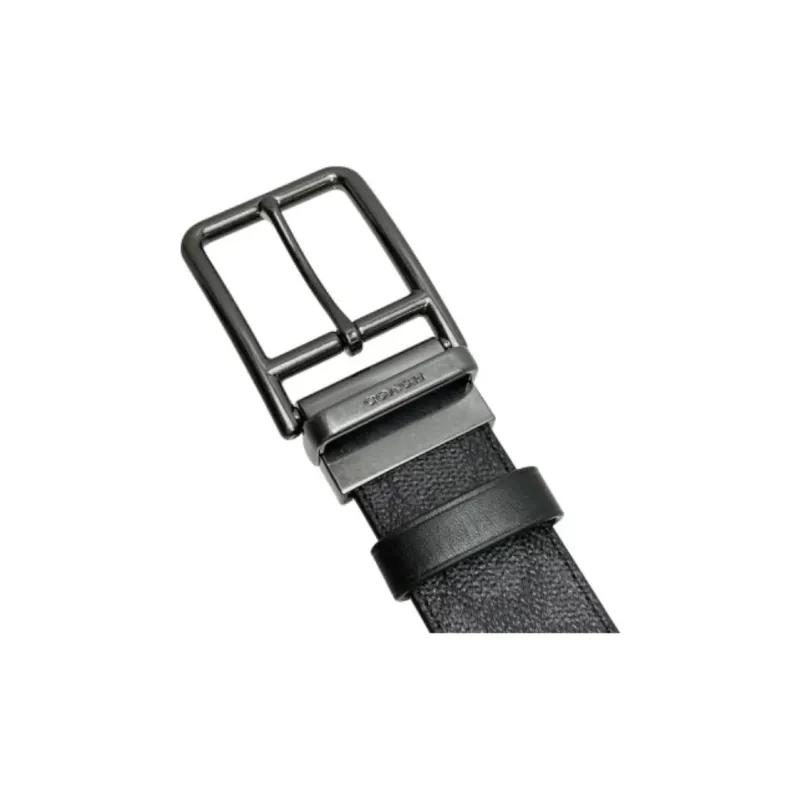 COACH Cow Leather PVC Artificial Leather Belts Men's Black Width 3.8CM-2