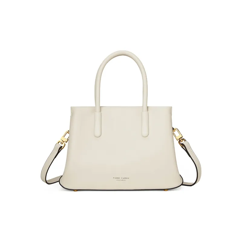 PIERRE CARDIN Cow Leather One Shoulder Handbag Women's Ecru/Brown-0