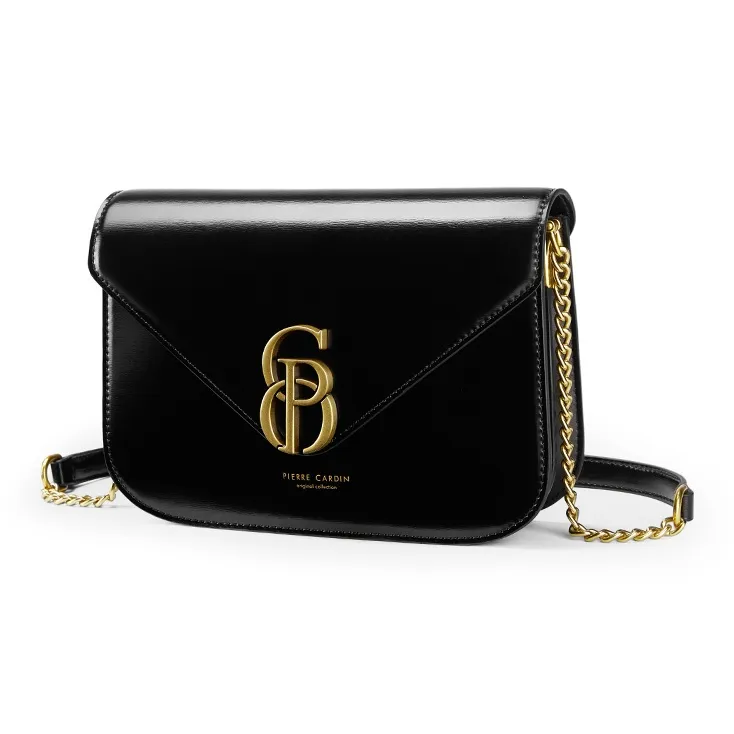 PIERRE CARDIN Cow Leather Shoulder Bag, Crossbody Bag Regular Women's Black/Brown-1