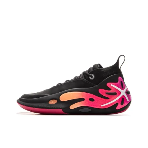LiNing Wow11 Cushioning Anti Slip And Wear Resistant Lightweight Rebound Mid Top Basketball Shoes Men
s Black Red