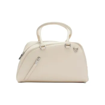 Burberry Shield Calfskin Bowling Bag Handbag Small Size Women's Soap White