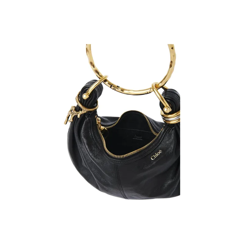 Chloe Buffalo Leather Hobo Bag Shoulder Bag Crossbody Bag Handbag Mini Women's Black-4