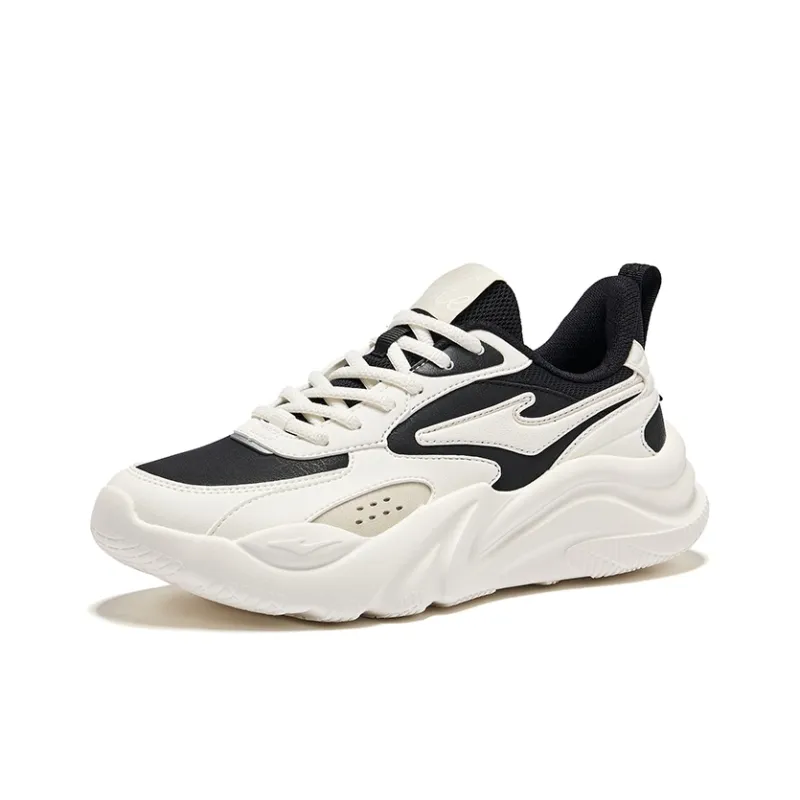 Erke Qiao Shape Wear Resistant Slip Resistant Low Top Casual Shoes Women's Jet Black Microcrystal White-2