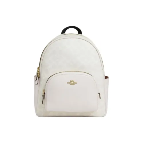 COACH Court Cow Leather With Artificial Leather Backpack Large Size Women's White & Chalk White