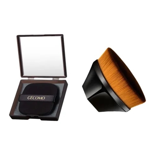 GECOMO Size 55 Flat Toe Foundation Brush+Oil Absorbing Paper Combination, Built in Mirror Powder Puff, Makeup Tool