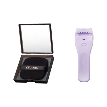 GECOMO 3D Cute Paw Eyelash Curler+Oil Absorbing Paper Combo, Built in Mirror Powder Puff, Makeup Tool