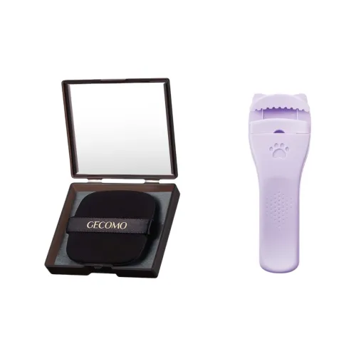 GECOMO 3D Cute Paw Eyelash Curler+Oil Absorbing Paper Combo, Built in Mirror Powder Puff, Makeup Tool