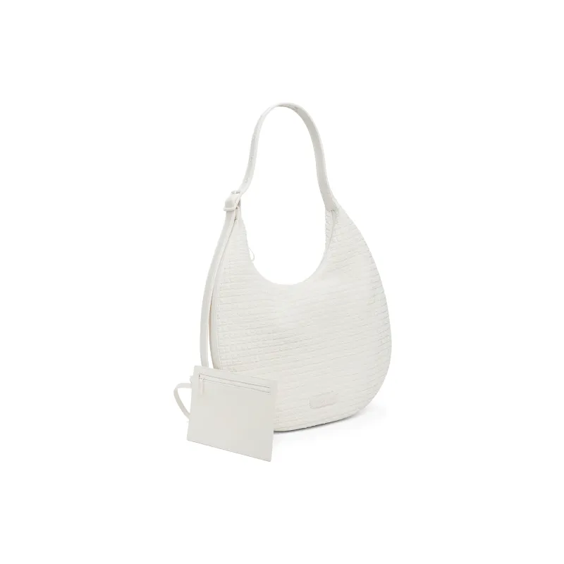 CHARLES&KEITH PU, Textile Mixture Shoulder Bag Tubas Women's Frosted White/Zesty Green-3