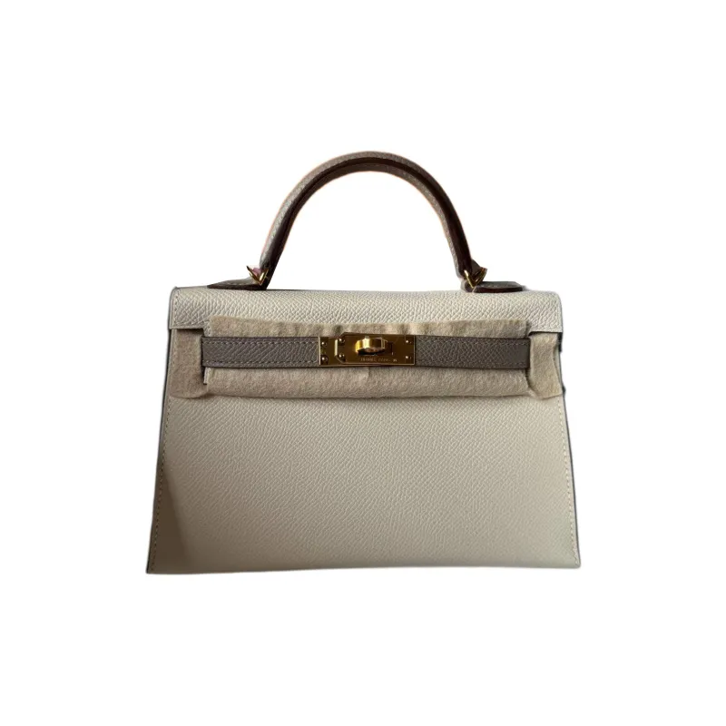 HERMES Mini Kelly 2nd Generation Epsom Leather Handbag Women's Milkshake White & M8 Galaxy Gray-0