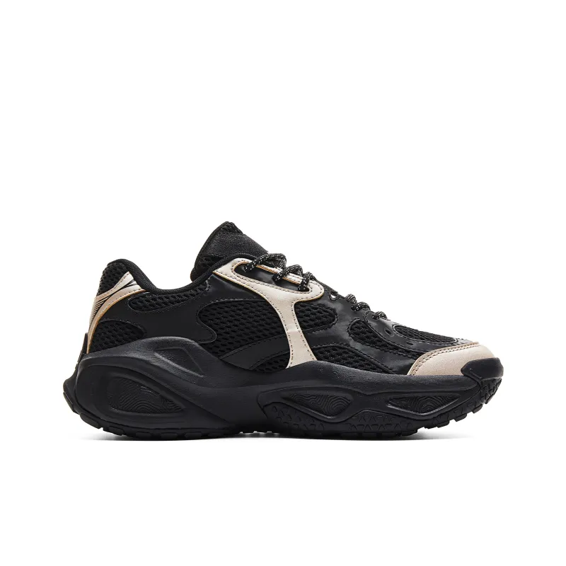 PEAK Anti Slip Wear Resistant Low Top Chunky Sneakers Men's Black Champagne Gold-1