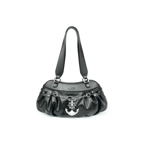 VFVF BAG OFFICAL PU Shoulder Bag Medium Size Women's Black/Tungsten Brown