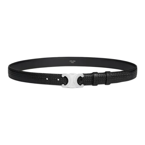 CELINE Cow Leather Belts Men's Black Width 2.5CM