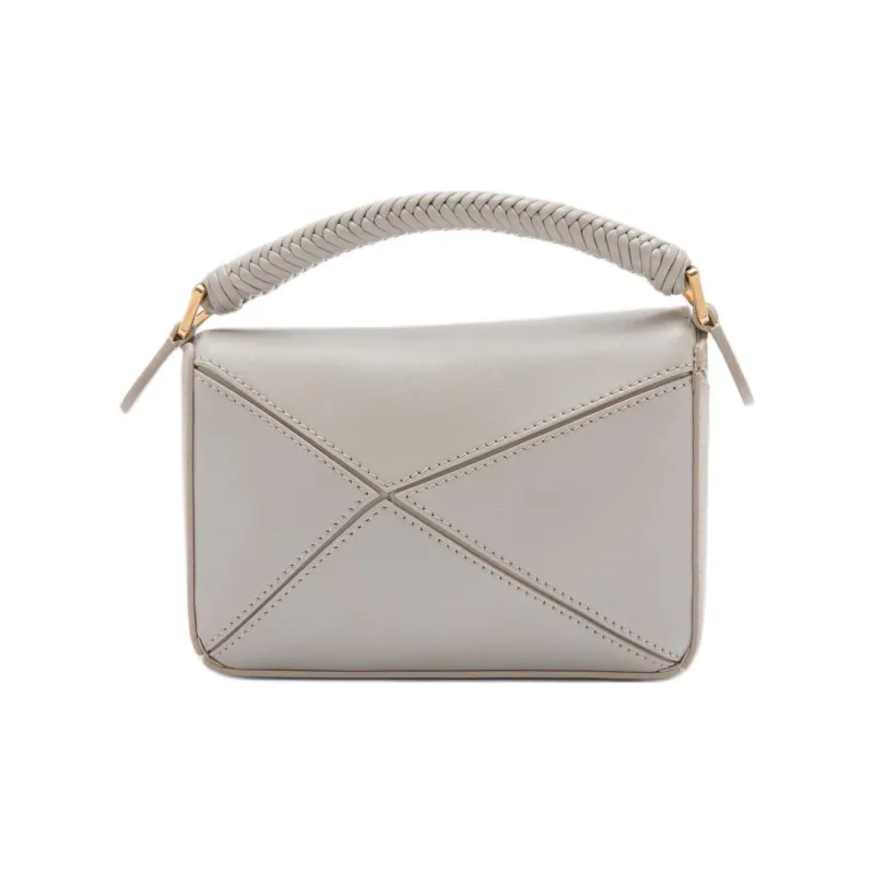 LOEWE Puzzle Smooth Calf Leather Handbag Mini Women's Shell Gray-2