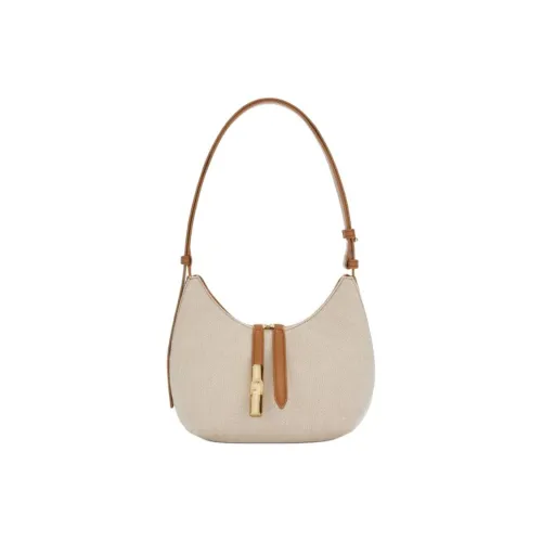 Furla Canvas With Leather Shoulder Bag Small Size Women's Natural
